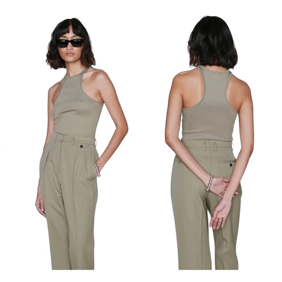 Anine Bing Morgan Ribbed Tank in Green - Picture 1 of 8
